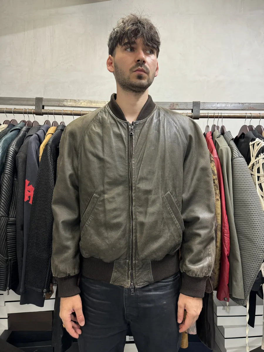 1990s Saint Laurent Rive Gauche Eroded Grey Leather Bomber Jacket DaAWdNm 2