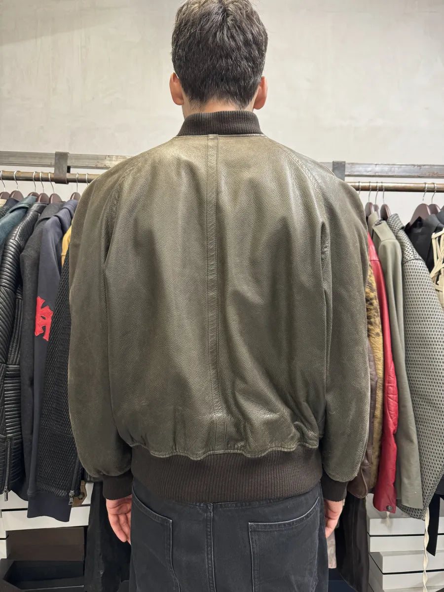 1990s Saint Laurent Rive Gauche Eroded Grey Leather Bomber Jacket DaAWdNm 3