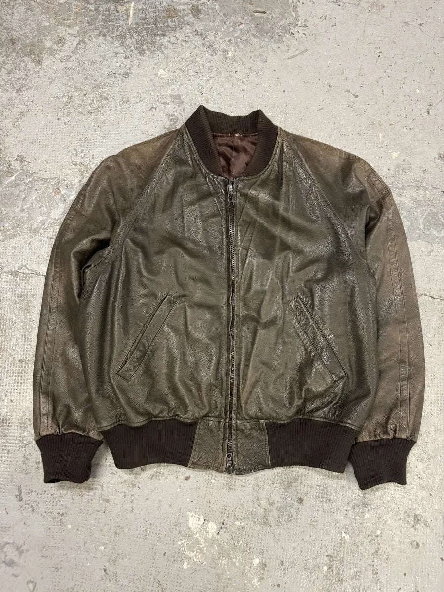 1990s Saint Laurent Rive Gauche Eroded Grey Leather Bomber Jacket DaAWdNm 4