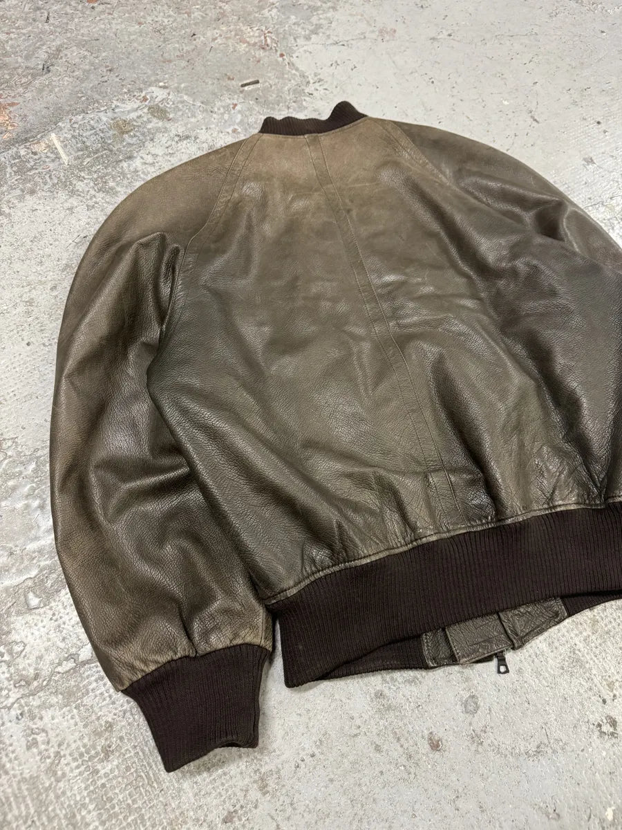 1990s Saint Laurent Rive Gauche Eroded Grey Leather Bomber Jacket DaAWdNm 5
