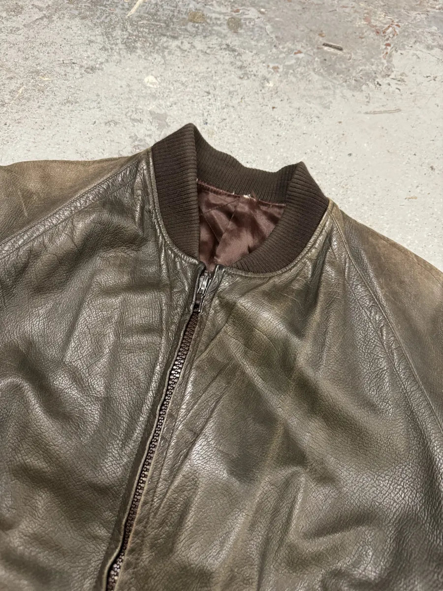 1990s Saint Laurent Rive Gauche Eroded Grey Leather Bomber Jacket DaAWdNm 7