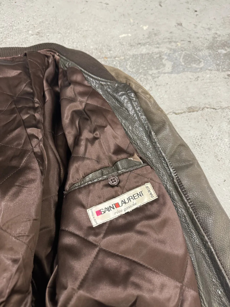 1990s Saint Laurent Rive Gauche Eroded Grey Leather Bomber Jacket DaAWdNm 9
