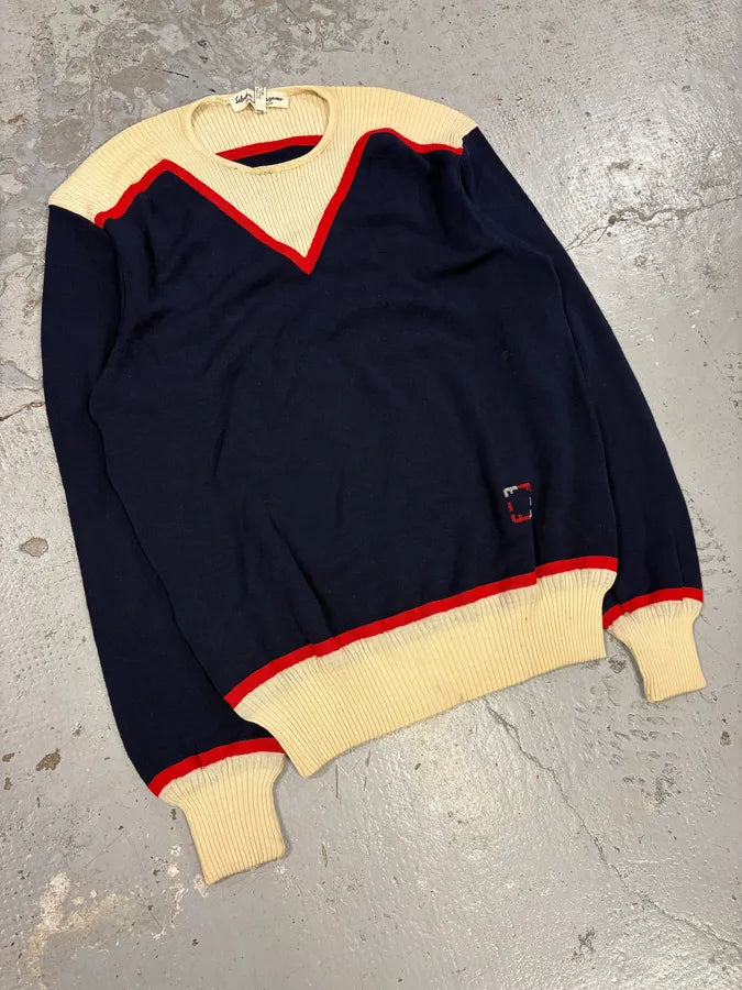 1990s Salvatore Ferragamo Navy & Creamy Sweater noklZGl 3