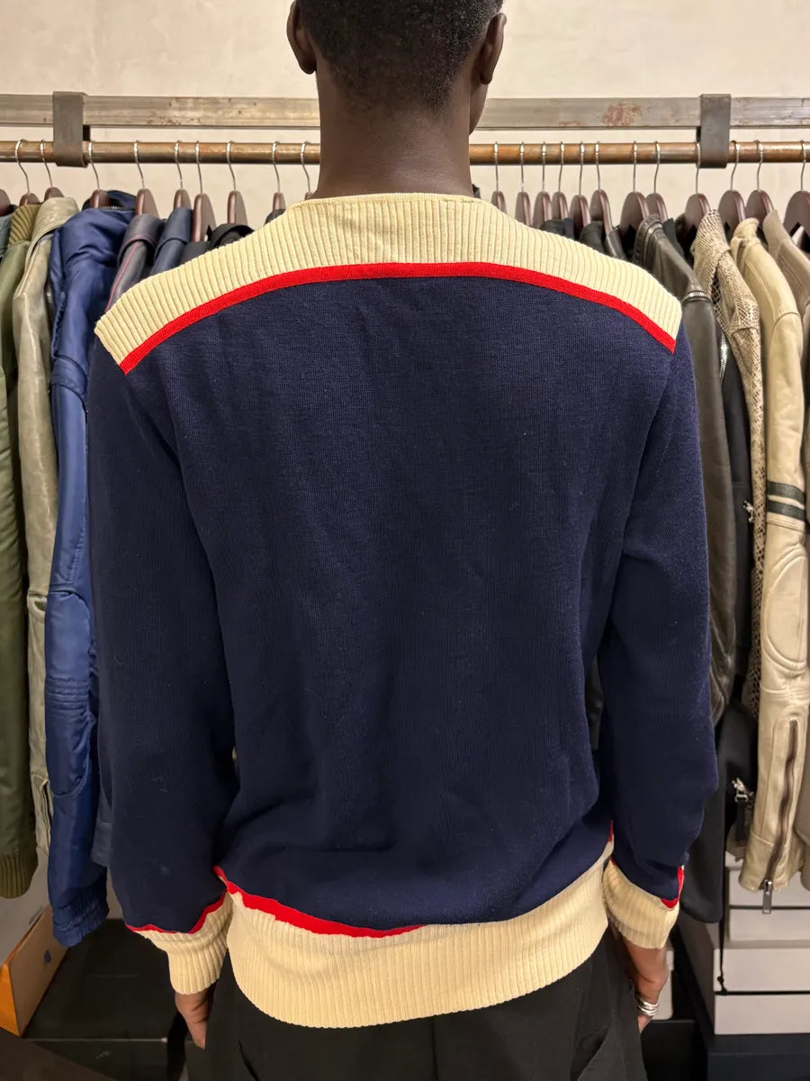 1990s Salvatore Ferragamo Navy & Creamy Sweater noklZGl 2