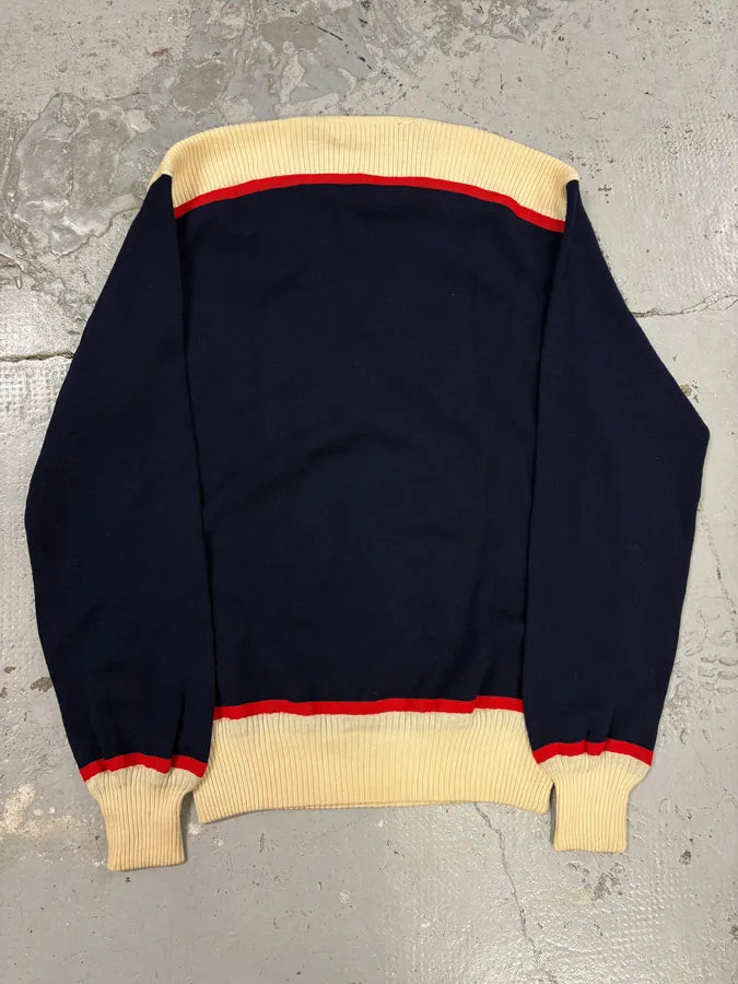 1990s Salvatore Ferragamo Navy & Creamy Sweater noklZGl 5