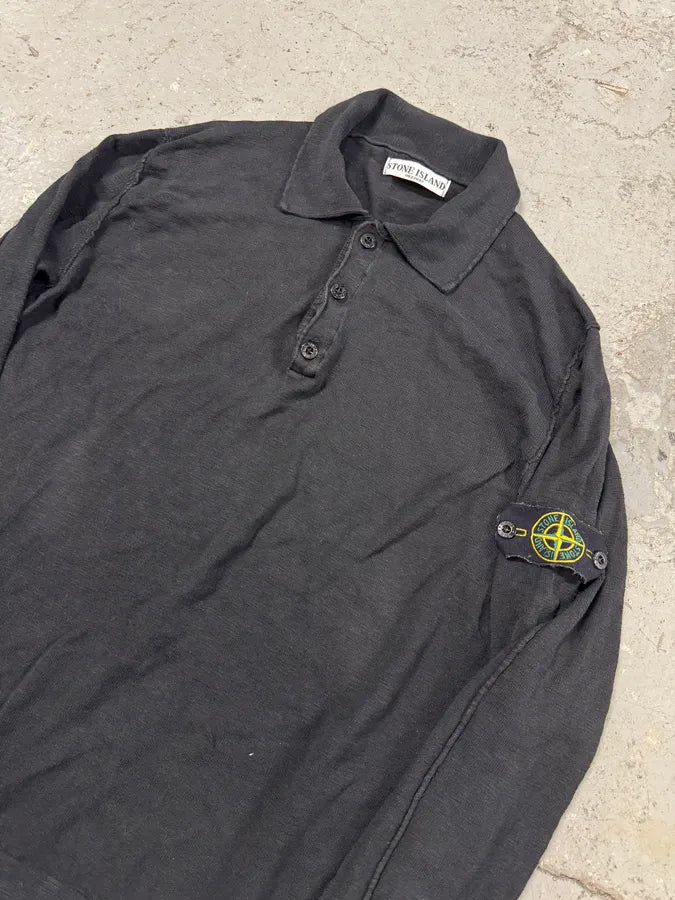 1990s Stone Island Black Polo Sweater (L/XL) 1