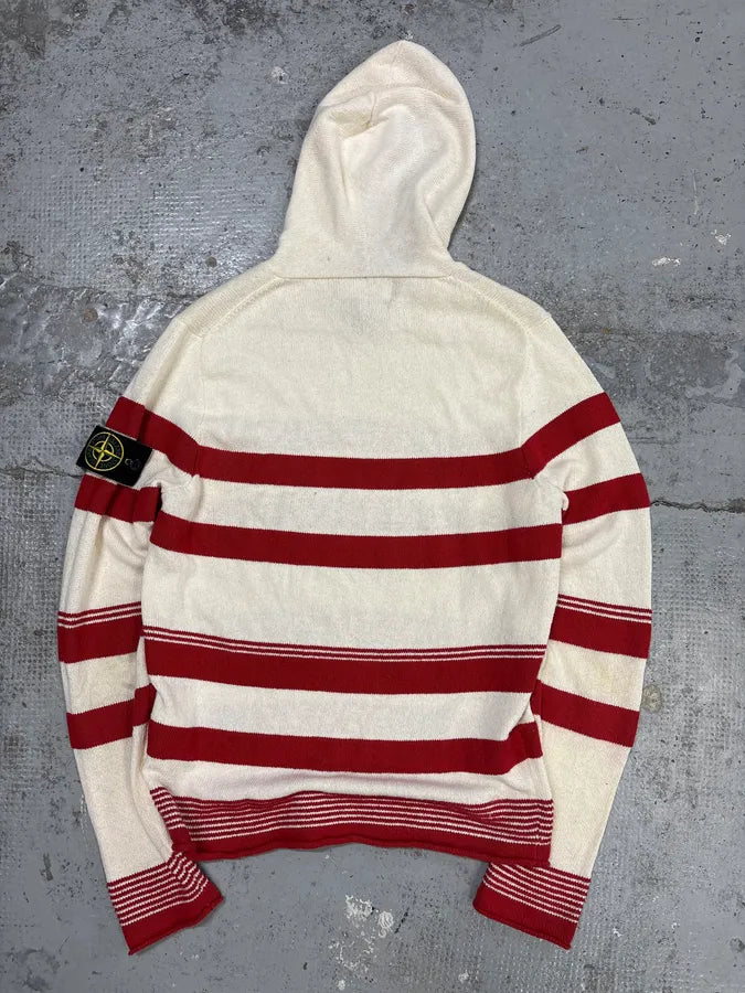 2010s Stone Island Cream Red Striped Wool Compass Patch Hoodie RaLPrfu 5