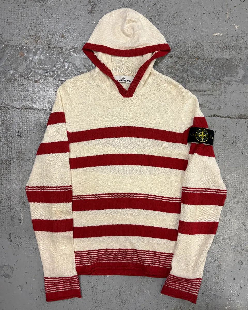 2010s Stone Island Cream Red Striped Wool Compass Patch Hoodie RaLPrfu 0