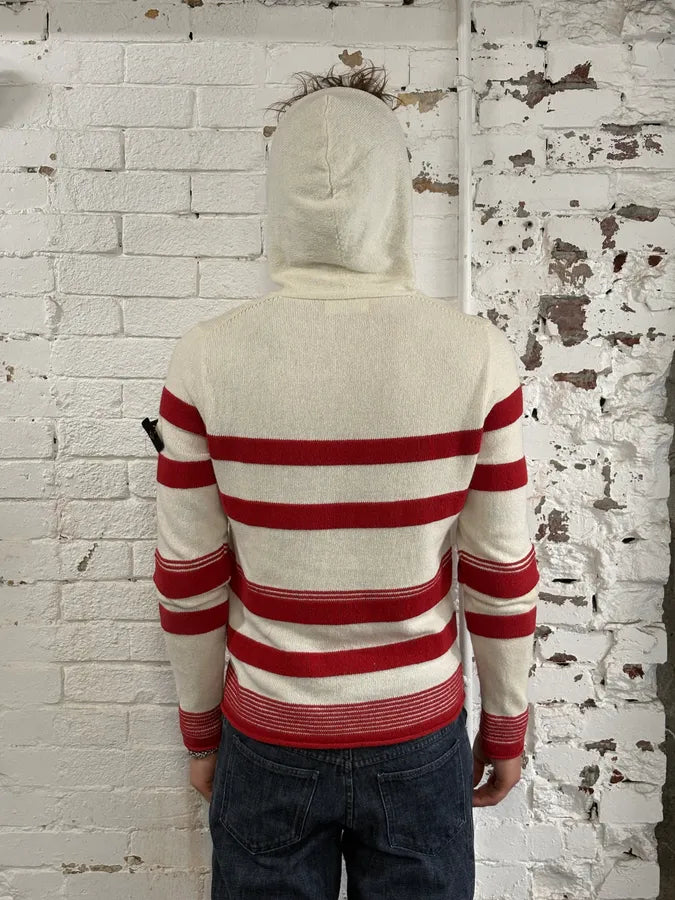 2010s Stone Island Cream Red Striped Wool Compass Patch Hoodie RaLPrfu 3