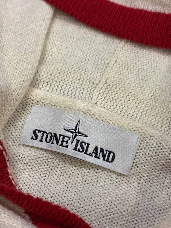 2010s Stone Island Cream Red Striped Wool Compass Patch Hoodie RaLPrfu 8