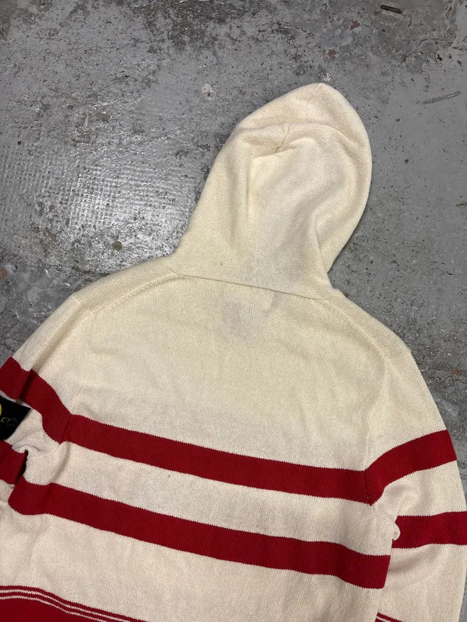 2010s Stone Island Cream Red Striped Wool Compass Patch Hoodie RaLPrfu 6