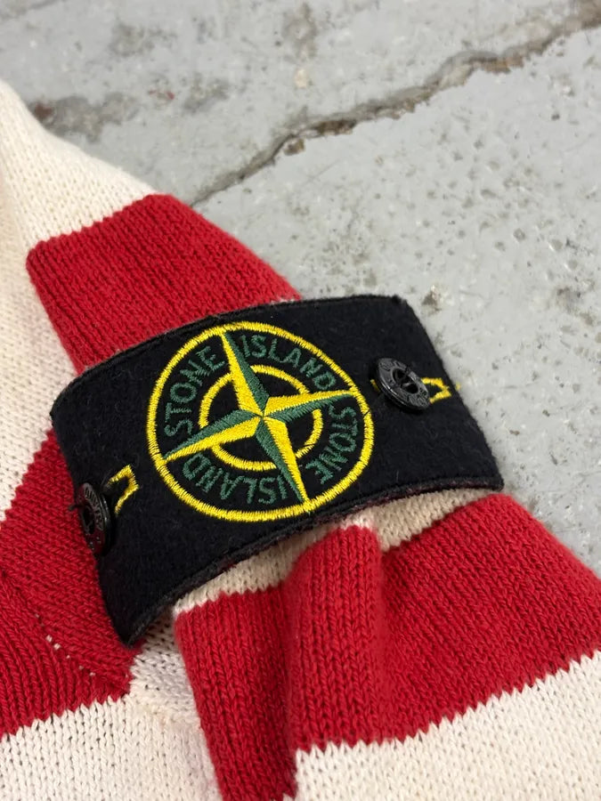 2010s Stone Island Cream Red Striped Wool Compass Patch Hoodie RaLPrfu 7