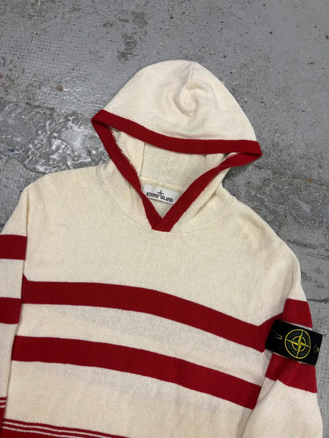 2010s Stone Island Cream Red Striped Wool Compass Patch Hoodie RaLPrfu 4