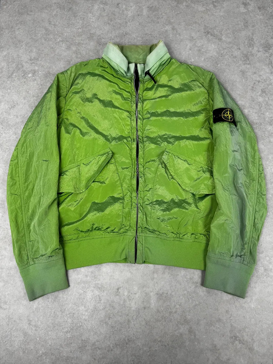 2000s Stone Island Green Shiny Removable Hood Technical Jacket lxirglP 0