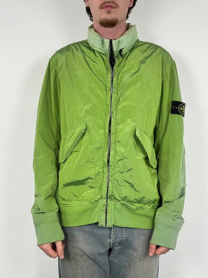 2000s Stone Island Green Shiny Removable Hood Technical Jacket lxirglP 1