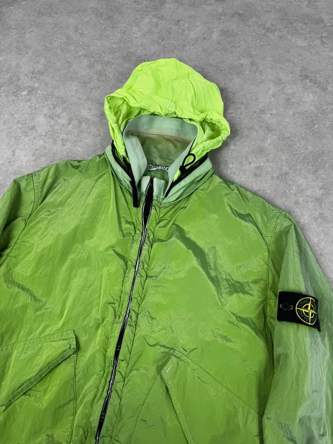 2000s Stone Island Green Shiny Removable Hood Technical Jacket lxirglP 5