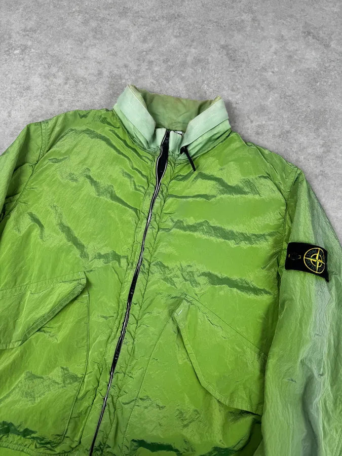 2000s Stone Island Green Shiny Removable Hood Technical Jacket lxirglP 4