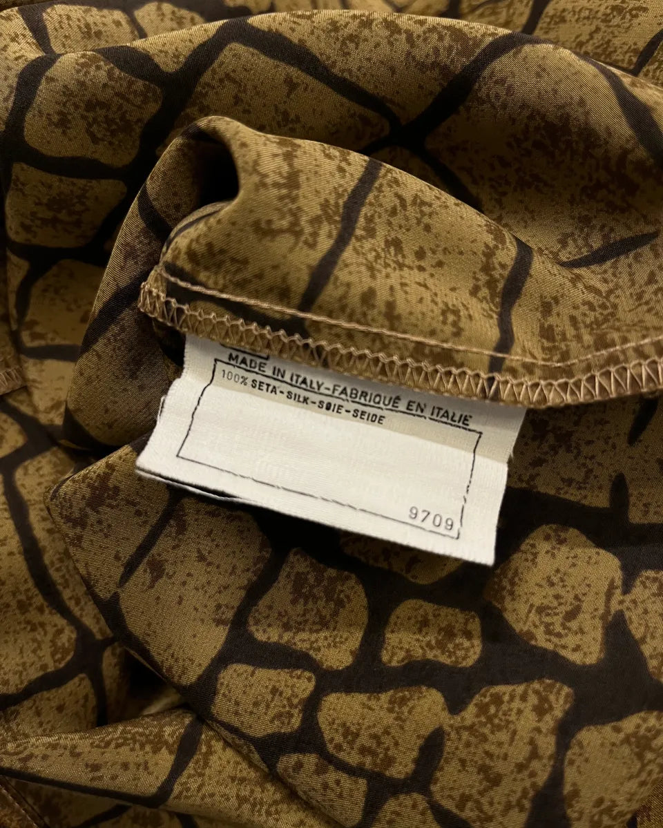 1990s Valentino Brown Silk Crocodile Effect Buttoned Blouse IpjJYeb 9
