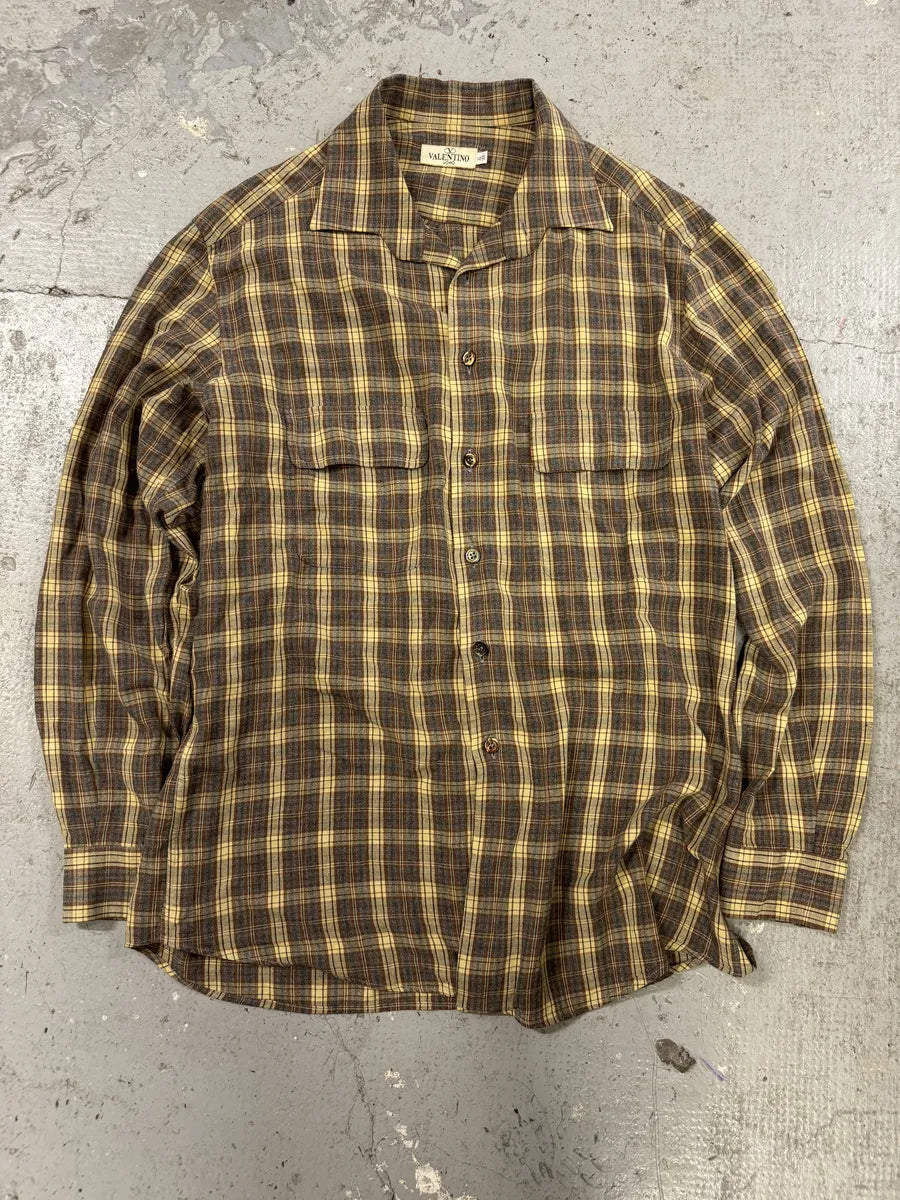 1990s Valentino Checkered Camel Shirt (XL) WctWVlO 0