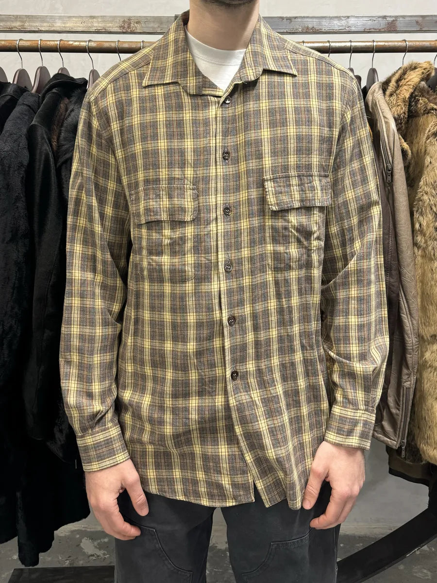 1990s Valentino Checkered Camel Shirt (XL) WctWVlO 1