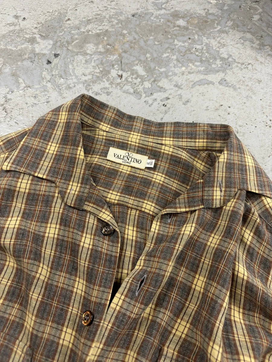 1990s Valentino Checkered Camel Shirt (XL) WctWVlO 4