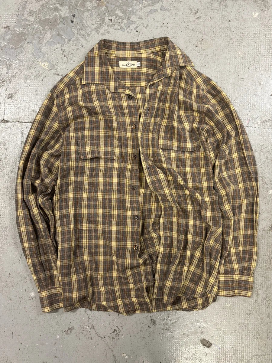 1990s Valentino Checkered Camel Shirt (XL) WctWVlO 5