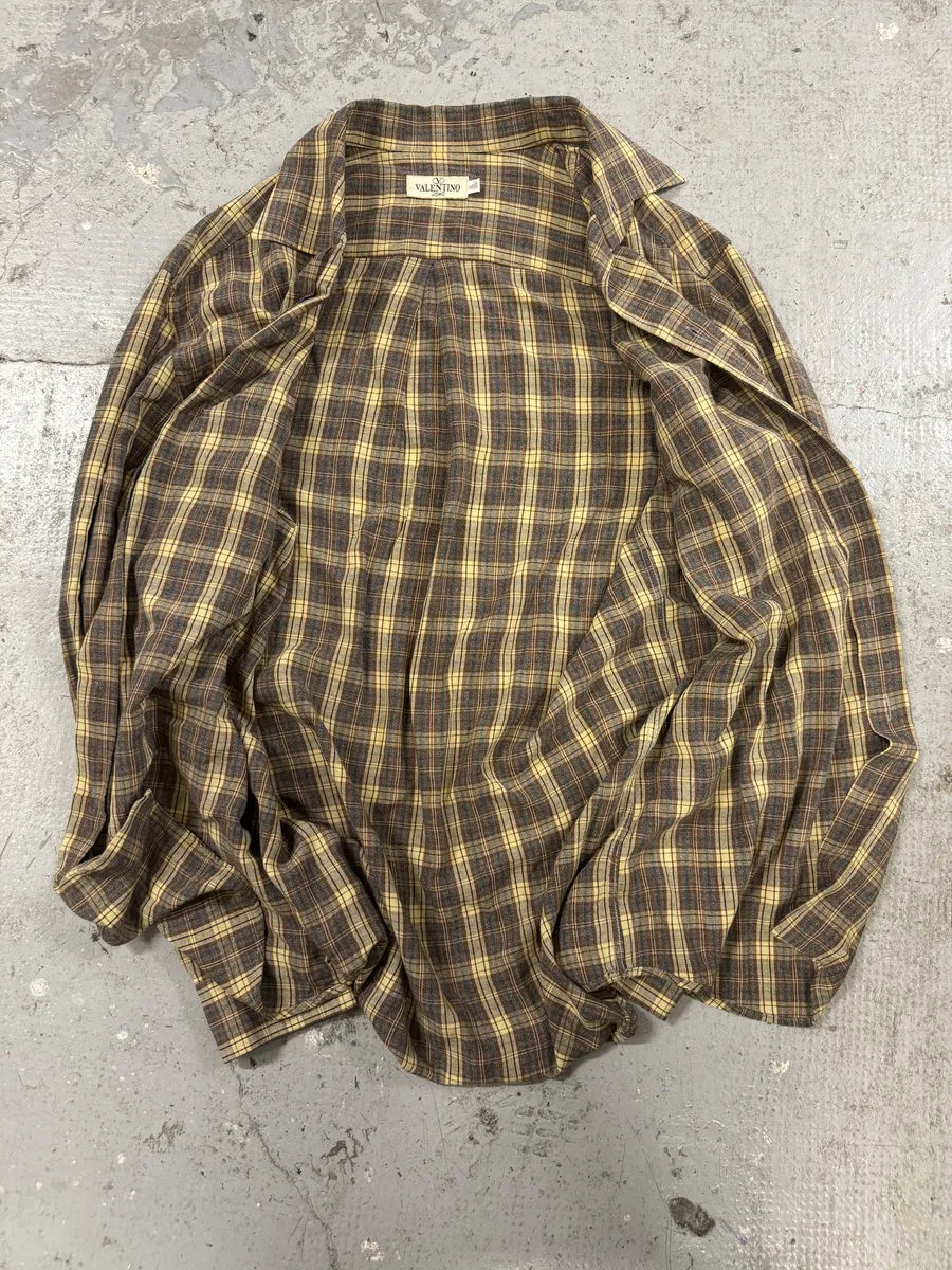 1990s Valentino Checkered Camel Shirt (XL) WctWVlO 7
