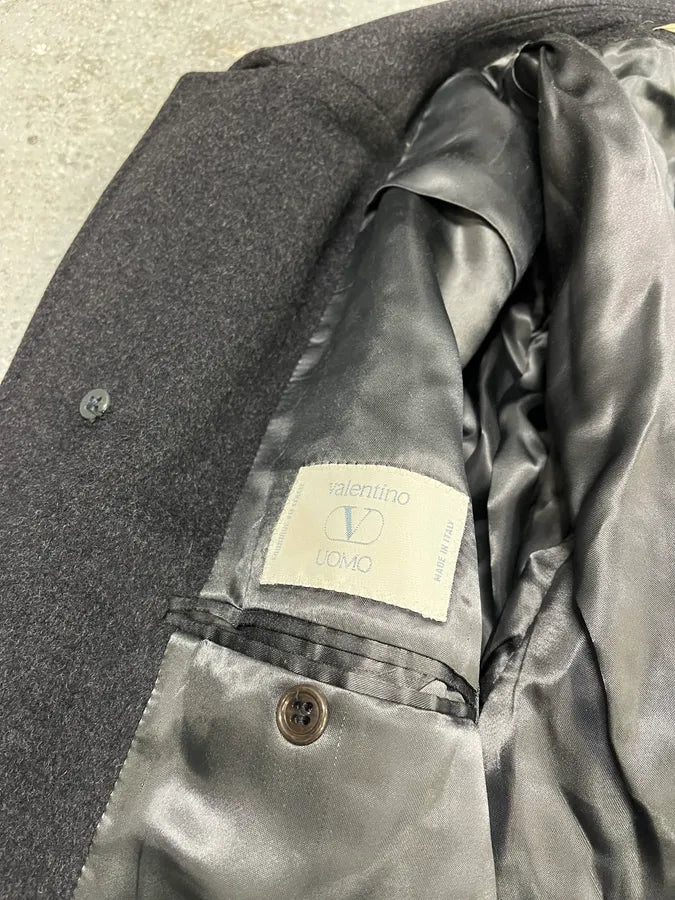 1990s Valentino Black Grey Wool Trench Coat reLqGlq 6