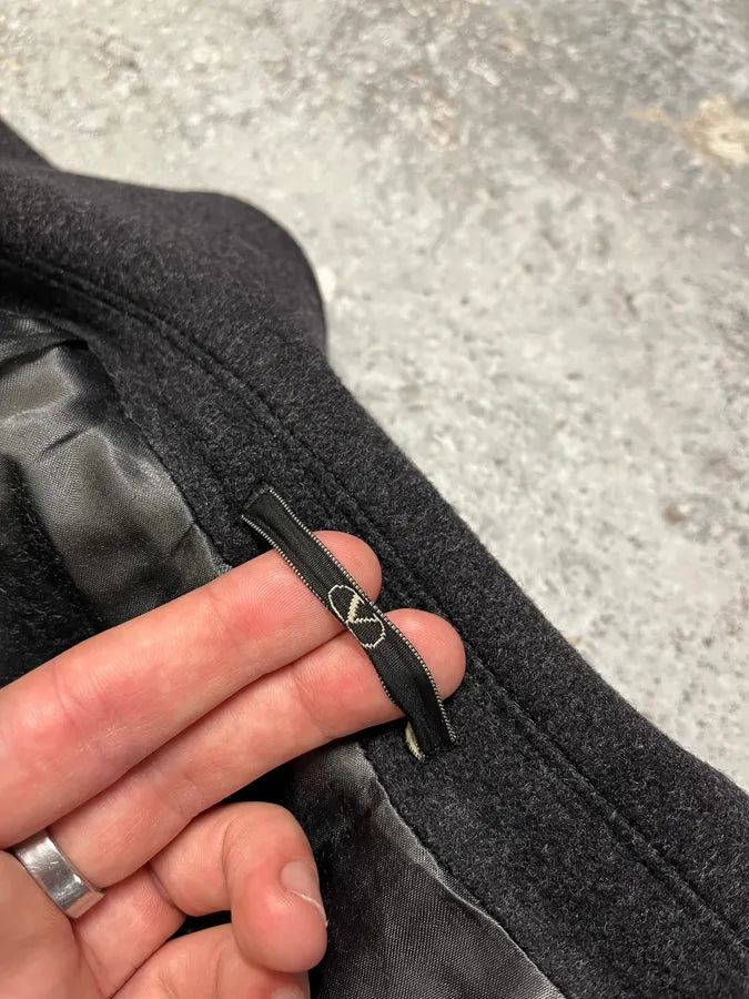 1990s Valentino Black Grey Wool Trench Coat reLqGlq 7