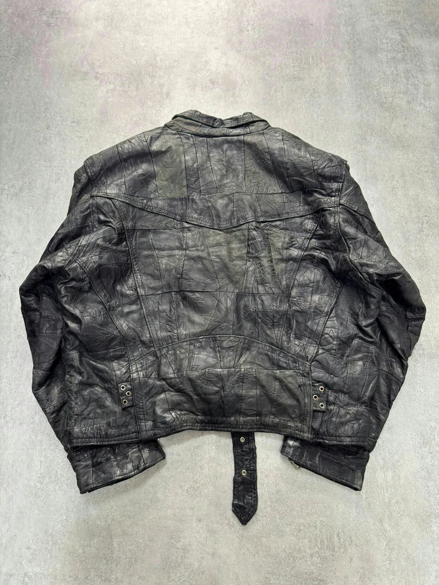 1990s Versace Asymmetrical Black Patchwork Leather Bomber Jacket gaKkwDo 1