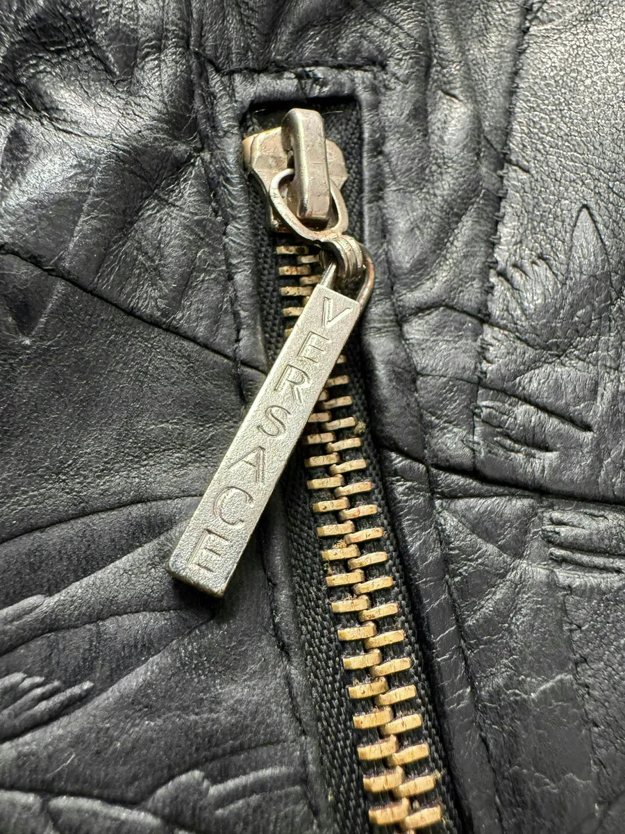 1990s Versace Asymmetrical Black Patchwork Leather Bomber Jacket gaKkwDo 5