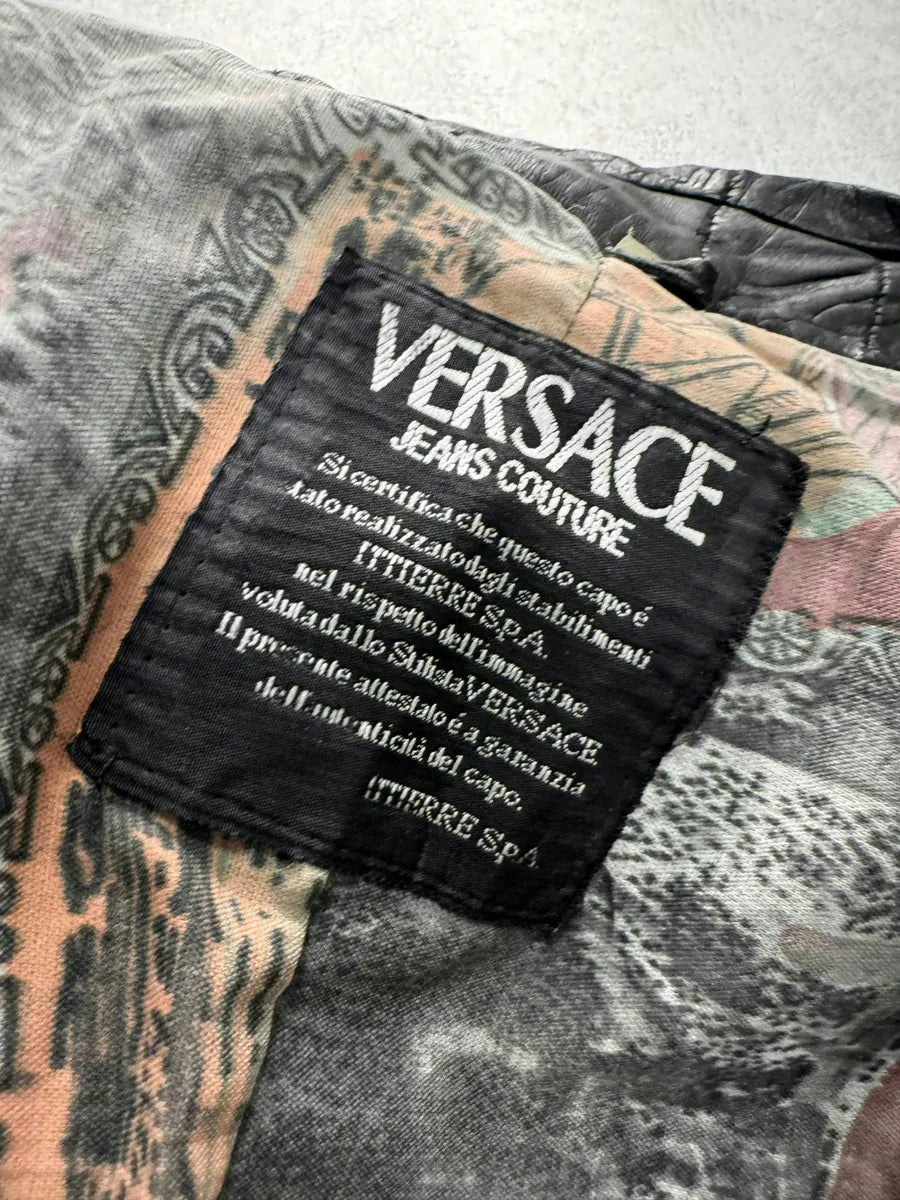 1990s Versace Asymmetrical Black Patchwork Leather Bomber Jacket gaKkwDo 6