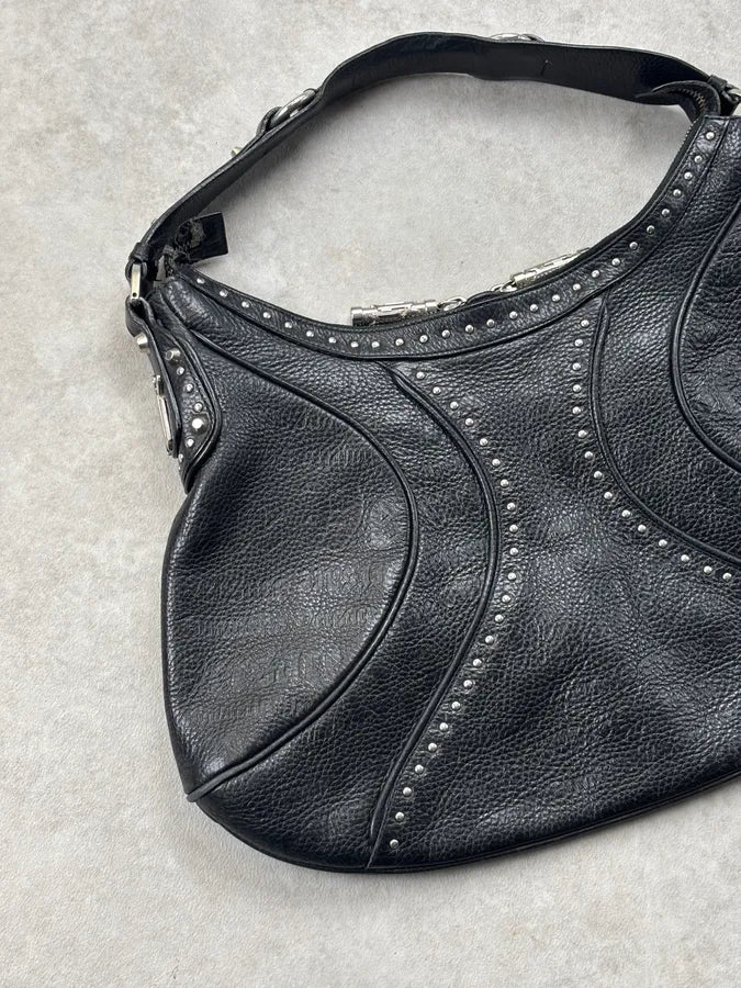 1990s Versace Black Leather Studded Shoulder Bag PcbXlXc 3