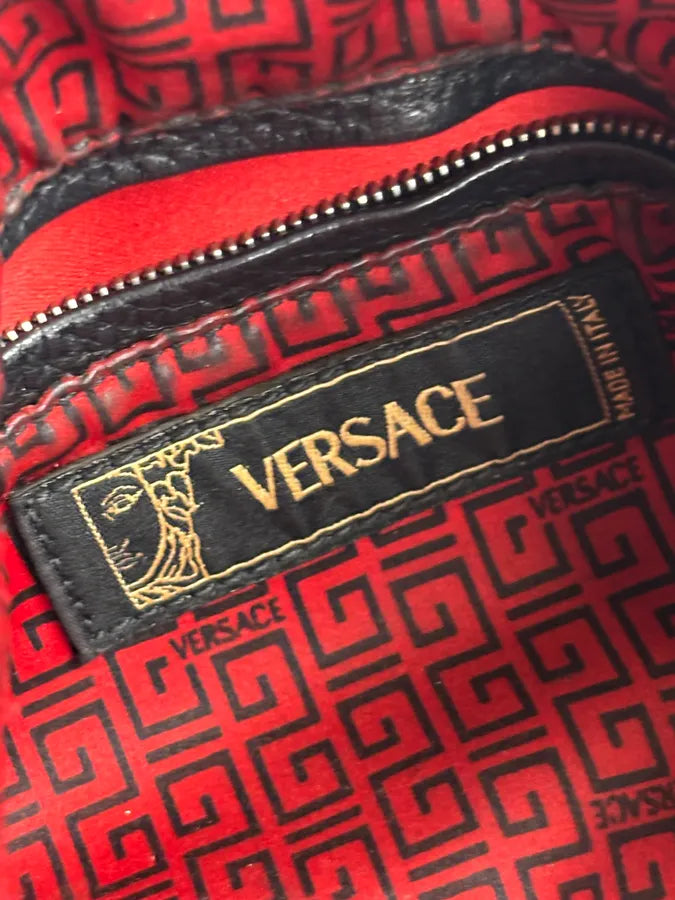1990s Versace Black Leather Studded Shoulder Bag PcbXlXc 14
