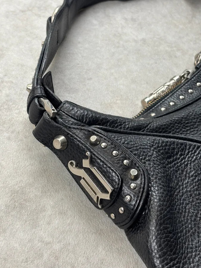 1990s Versace Black Leather Studded Shoulder Bag PcbXlXc 9