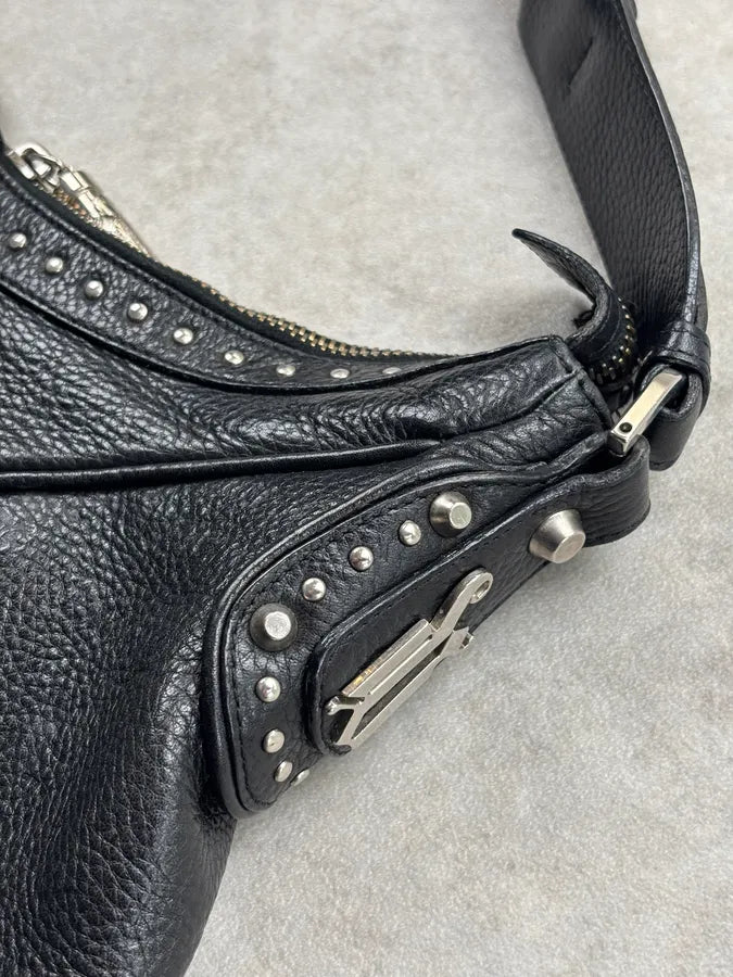 1990s Versace Black Leather Studded Shoulder Bag PcbXlXc 10