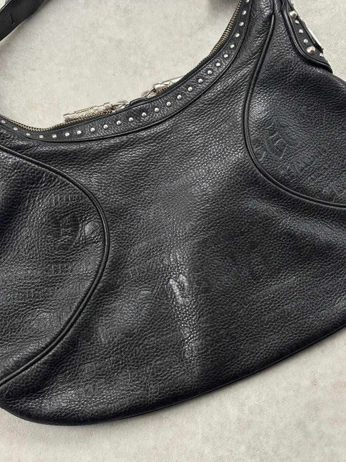1990s Versace Black Leather Studded Shoulder Bag PcbXlXc 11