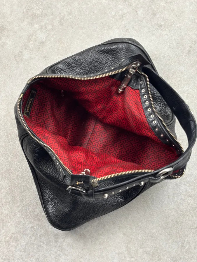 1990s Versace Black Leather Studded Shoulder Bag PcbXlXc 12