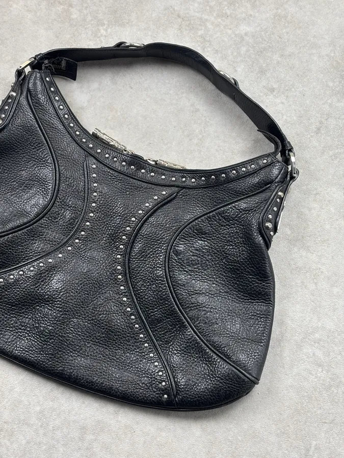 1990s Versace Black Leather Studded Shoulder Bag PcbXlXc 4