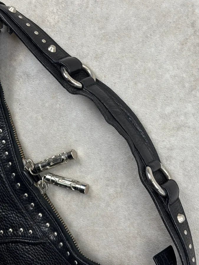 1990s Versace Black Leather Studded Shoulder Bag PcbXlXc 6