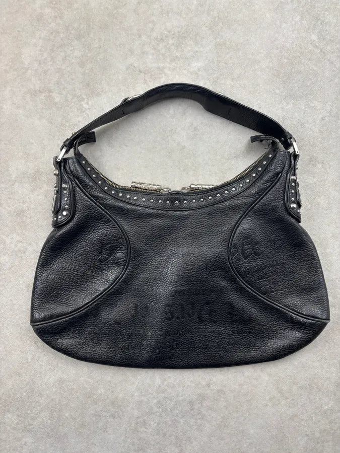 1990s Versace Black Leather Studded Shoulder Bag PcbXlXc 8