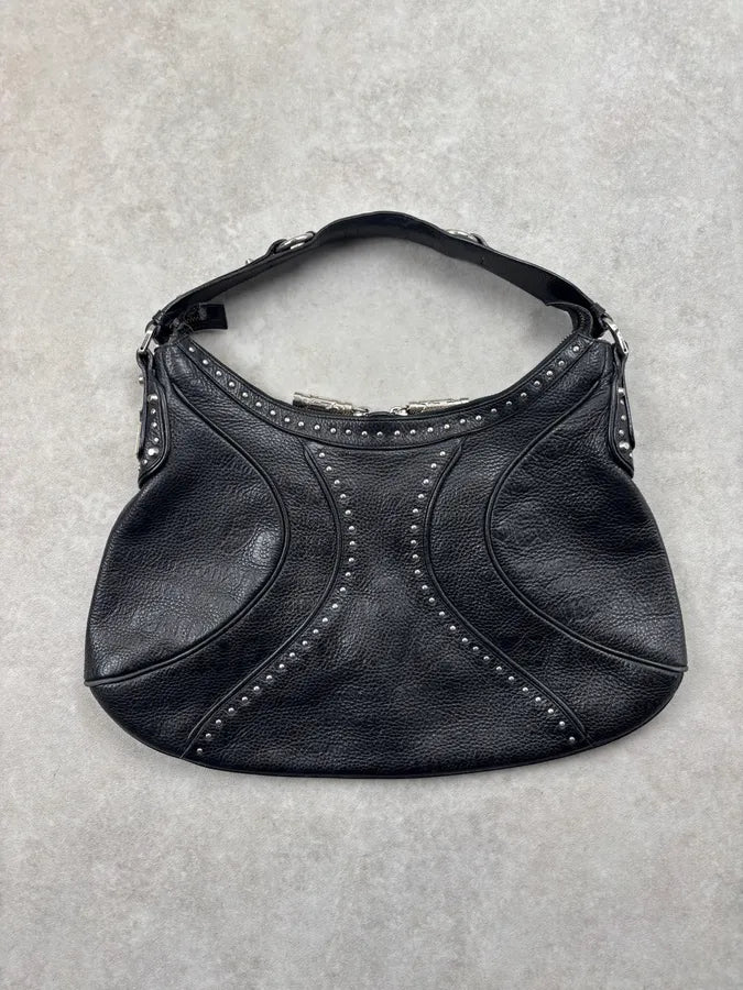 1990s Versace Black Leather Studded Shoulder Bag PcbXlXc 0