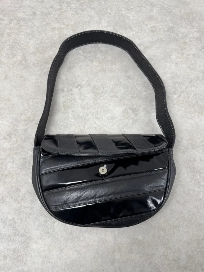 1990s Versace Black Lines Leather Handle Bag UBpyRhS 1