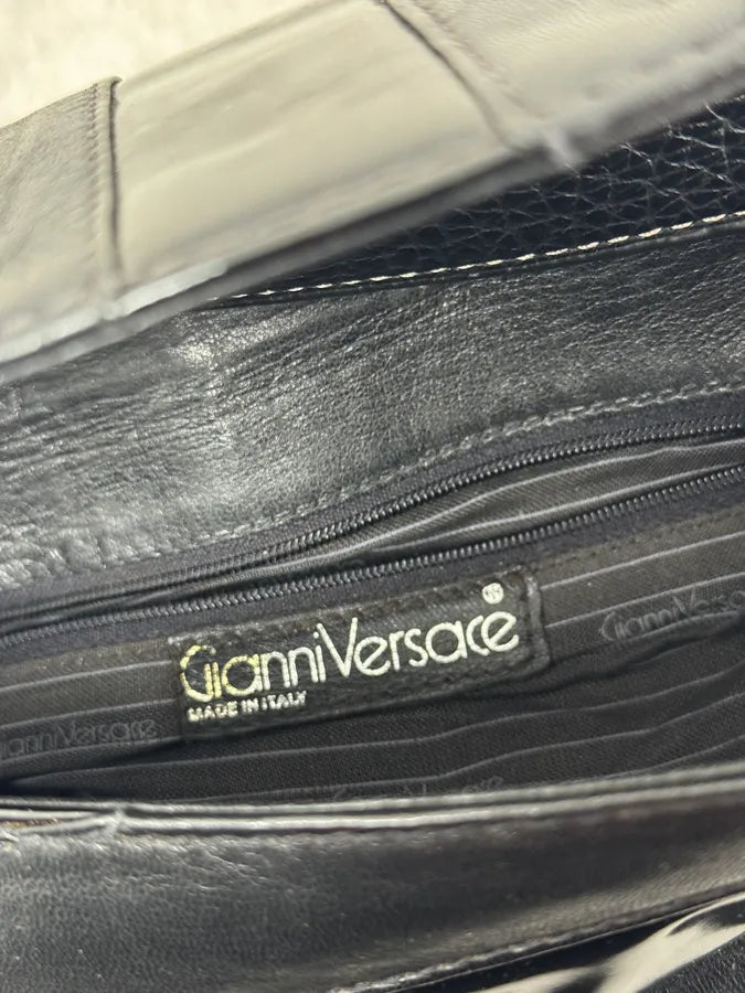 1990s Versace Black Lines Leather Handle Bag UBpyRhS 6