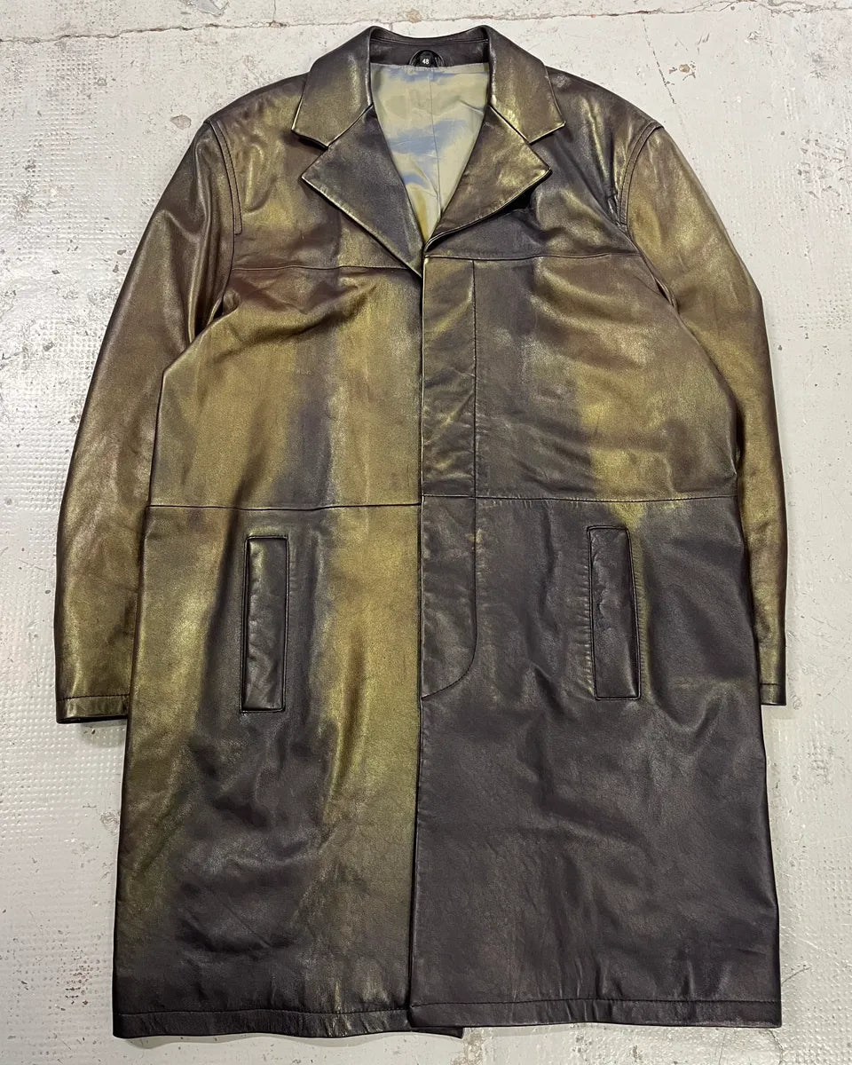1990s Versace Brown Metallic Gold Leather Coat jSkCsmh 3