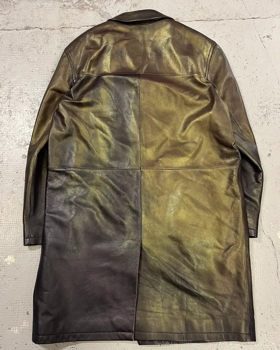 1990s Versace Brown Metallic Gold Leather Coat jSkCsmh 6