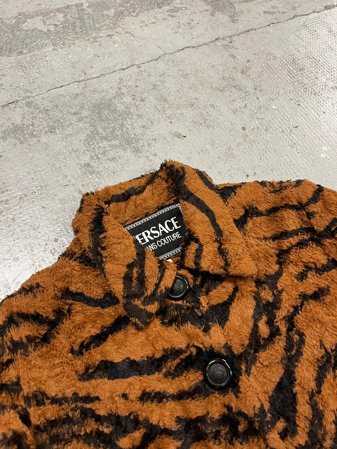 1990s Versace Brown Tiger Stripe Fuzzy Jacket lYgJpup 4