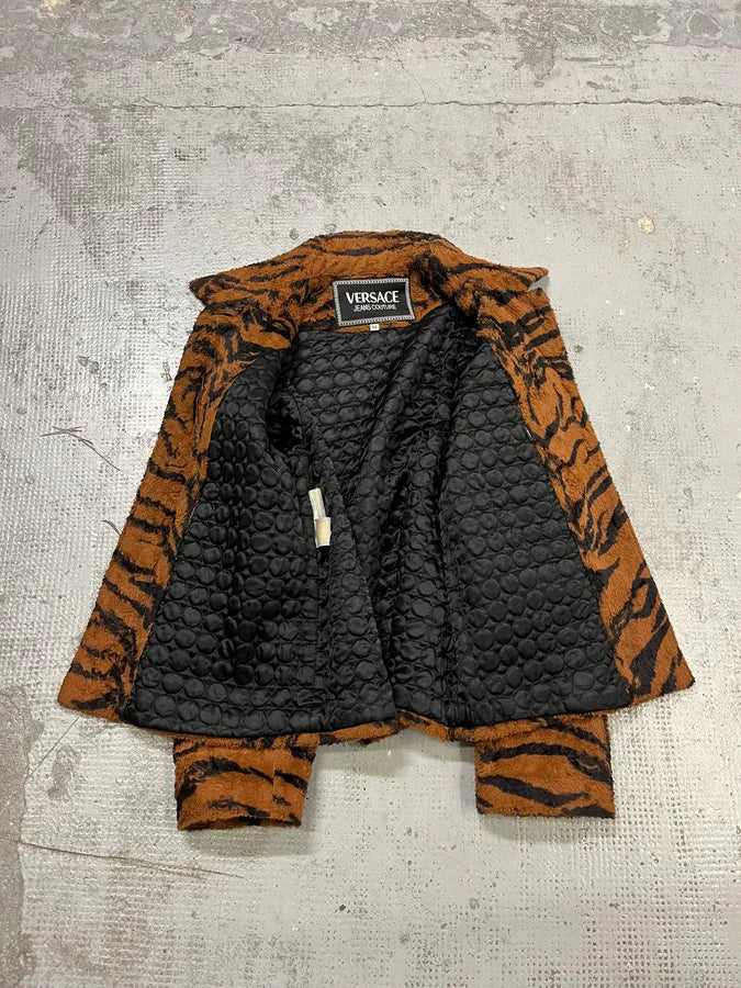 1990s Versace Brown Tiger Stripe Fuzzy Jacket lYgJpup 7