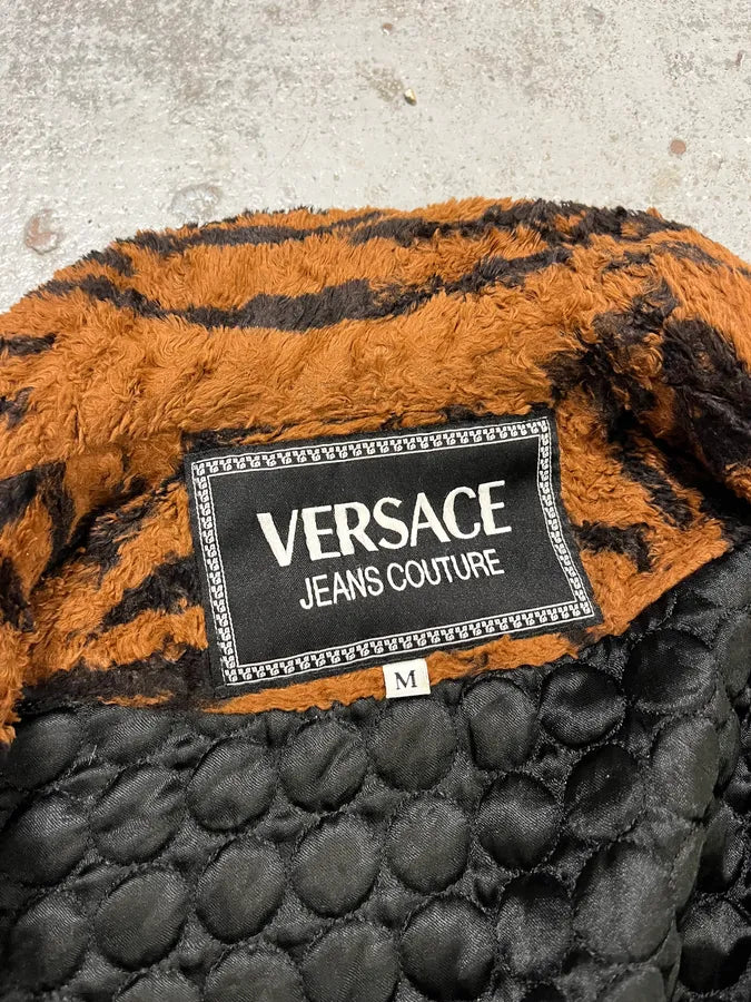 1990s Versace Brown Tiger Stripe Fuzzy Jacket lYgJpup 8
