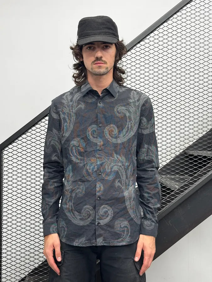 SS2018 Versace Grey & Black Blured Paisley Pattern Shirt TjIVkNg 2
